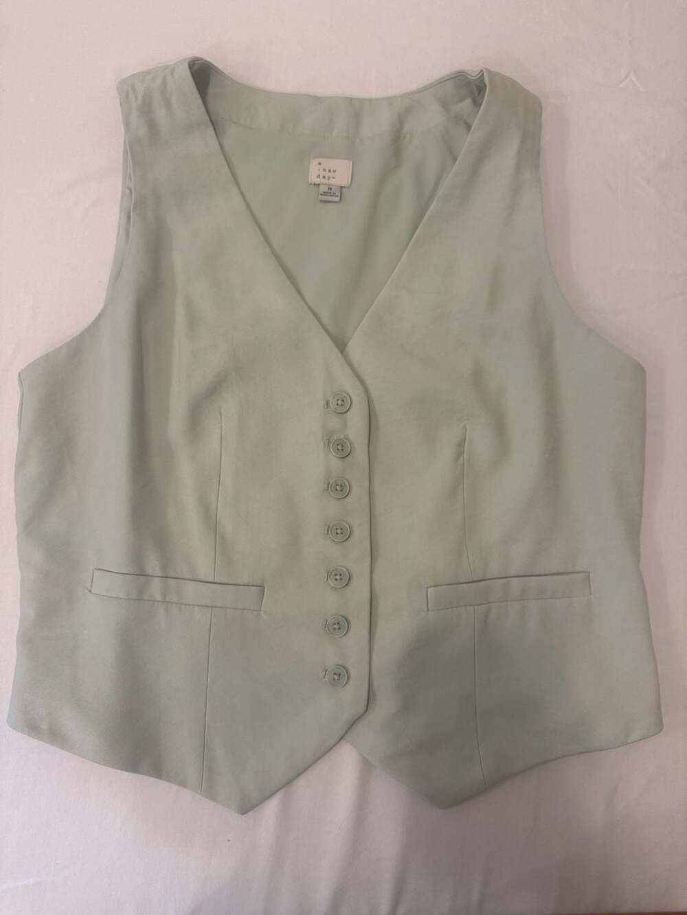 a new day Sage Green V-Neck Linen-Blend Classic Vest